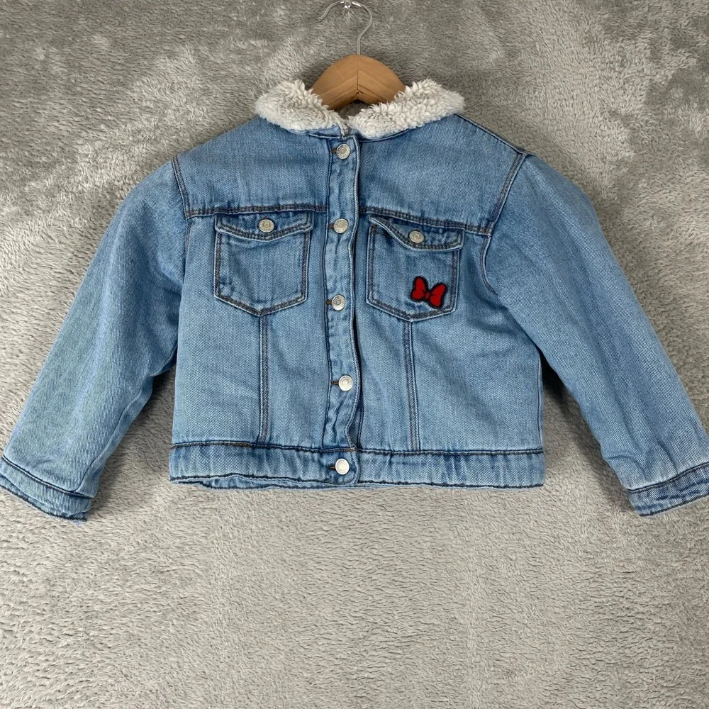 Zara Disney Denim Jacket Kids‎ 2-3 Years Blue Mickey Minnie Donald Sherpa Lined
